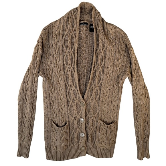 Moda International Tan Brown Cable Buttoned Cotton Cardigan Women's Size Small - Picture 1 of 6